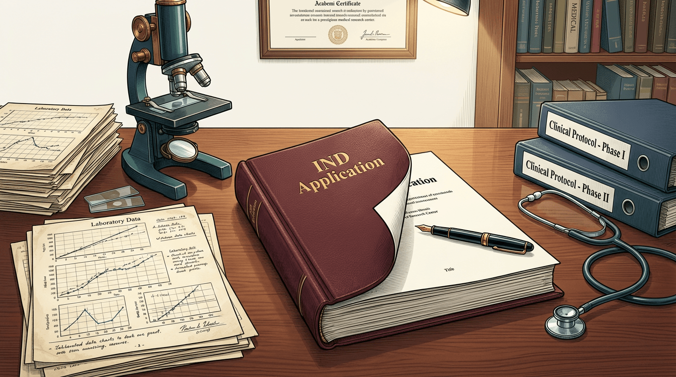 The IND application compiles preclinical evidence to justify the transition to human trials.