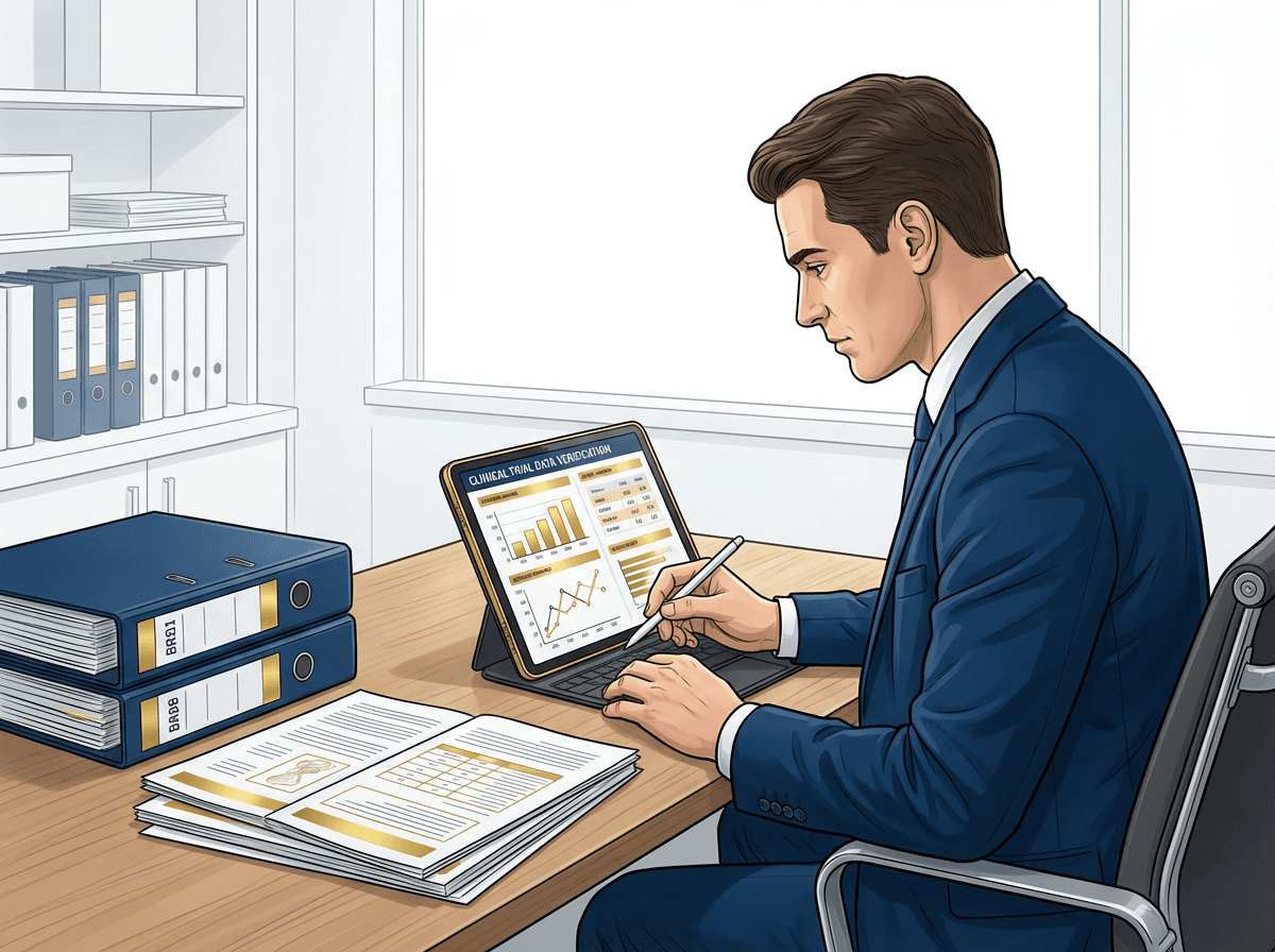 A Clinical Research Associate (CRA) performs on-site source data verification