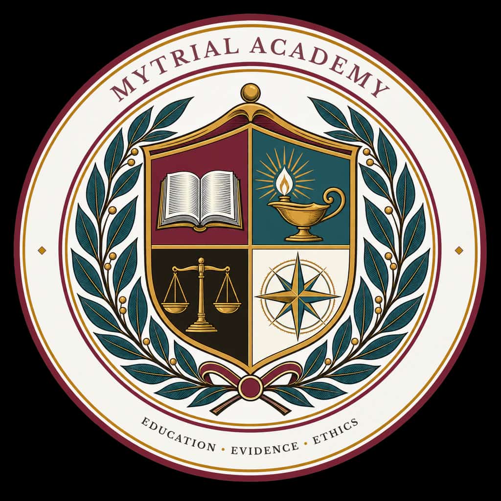 The seal of MyTrial Academy: an open book under a four-point star, ringed by the Academy's name and MMXXVI